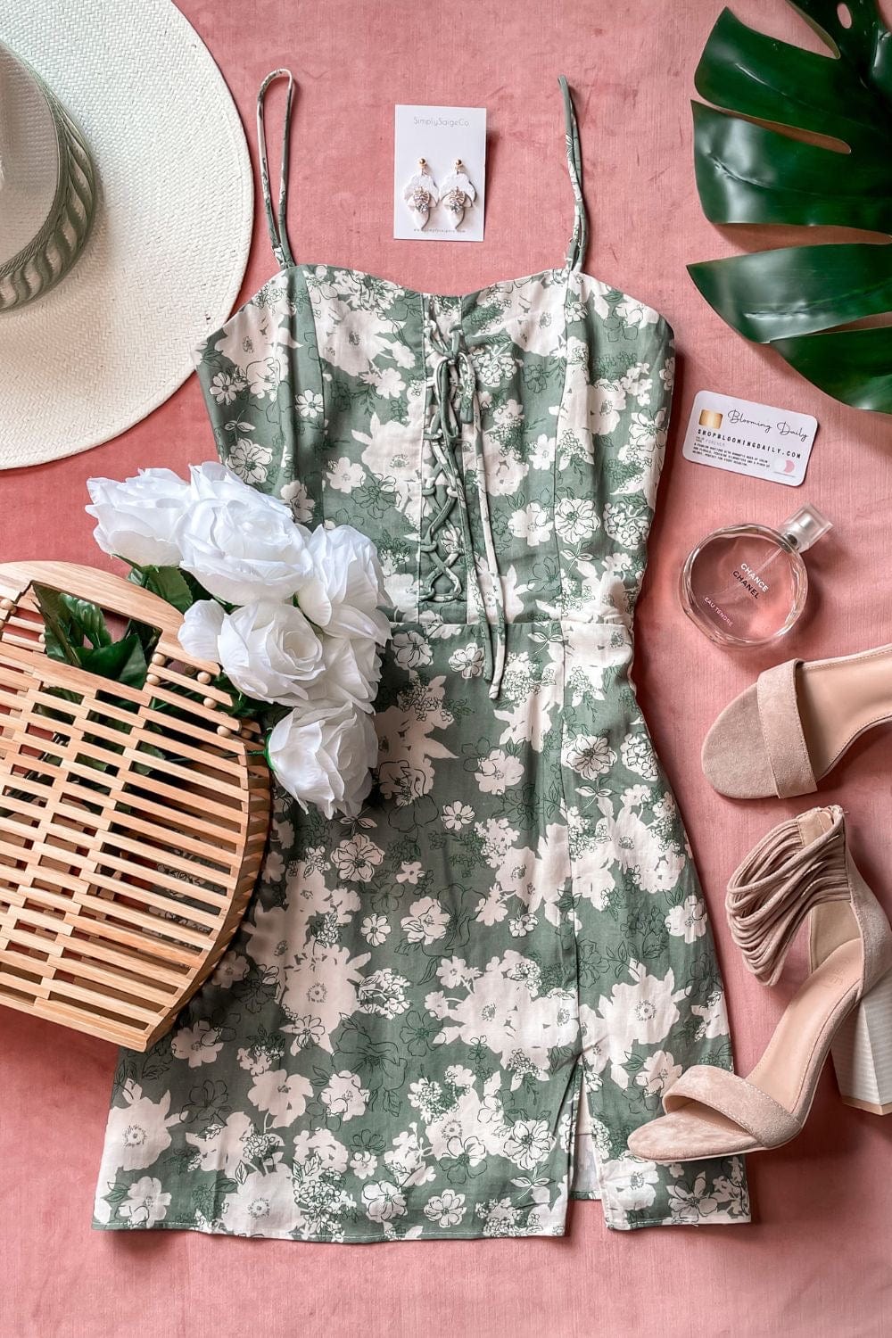 Sage The Label Spring Break Lace Up Mini Dress in Sage Cream - Dresses - Blooming Daily