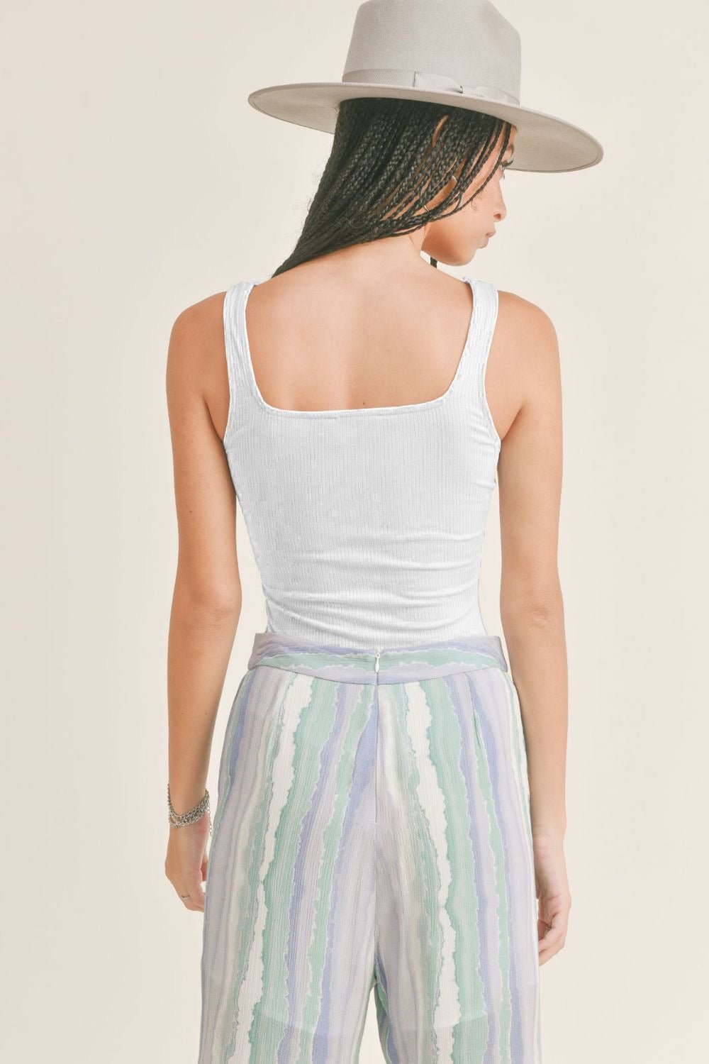 Sage The Label | Square Neck Ribbed Bodysuit Tank | White - Women&#39;s Shirts &amp; Tops - Blooming Daily