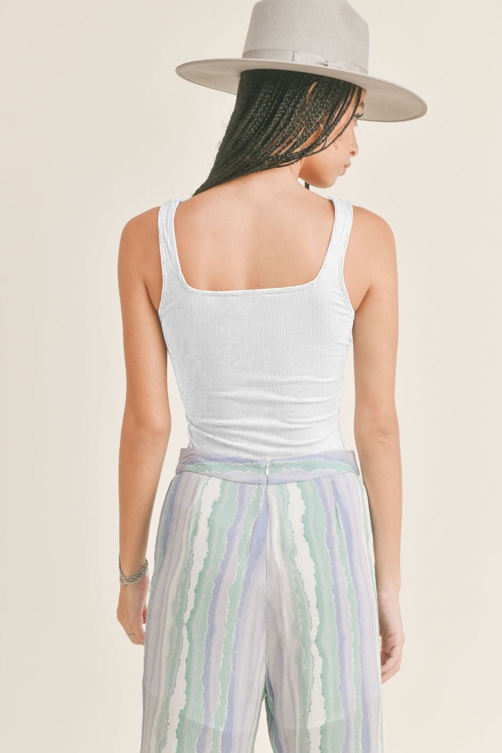 Sage The Label | Square Neck Ribbed Bodysuit Tank | White - Women's Shirts & Tops - Blooming Daily