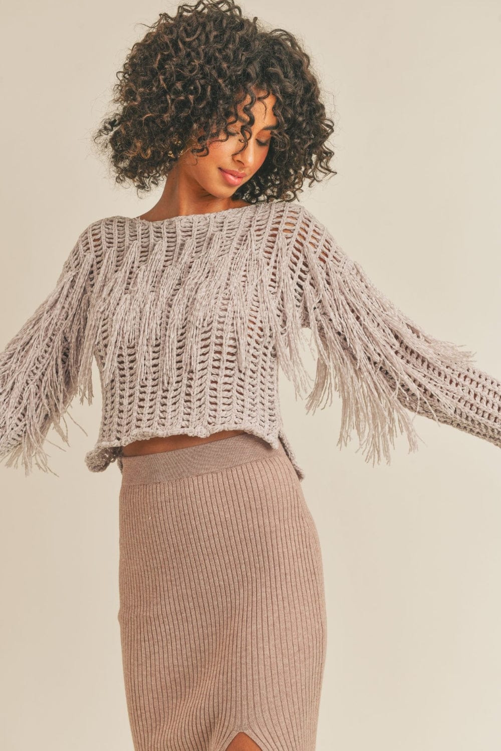 Sage The Label Stone Fringe Knit Sweater Top - Shirts & Tops - Blooming Daily