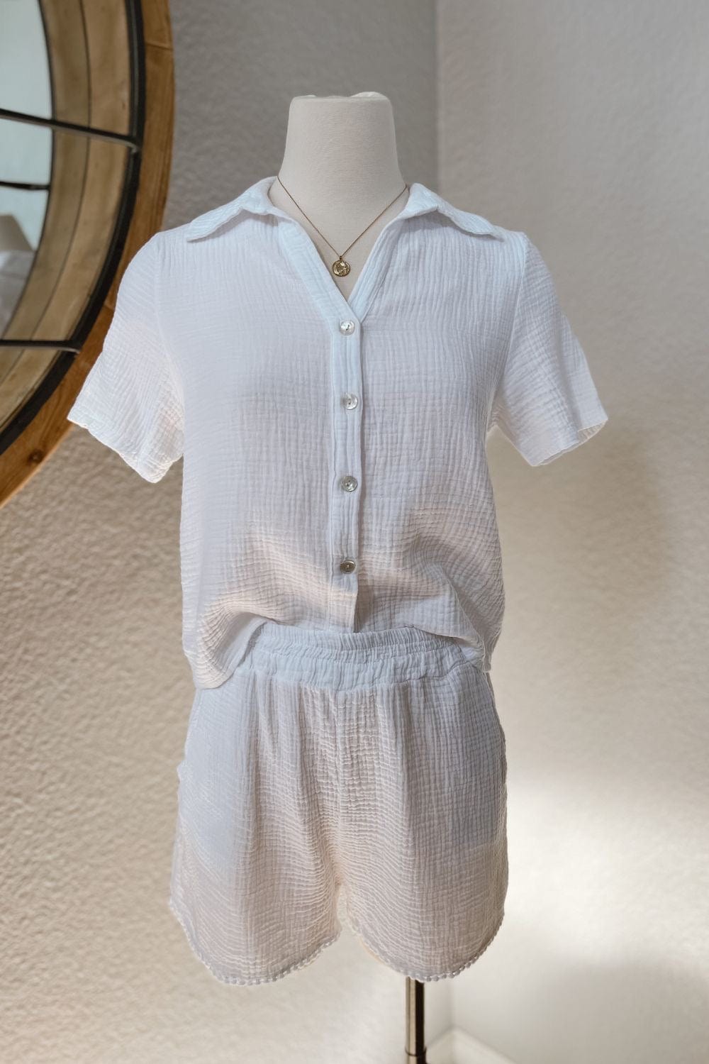 Saint Barths Italian White Cotton Gauze Short Sleeve Button Down