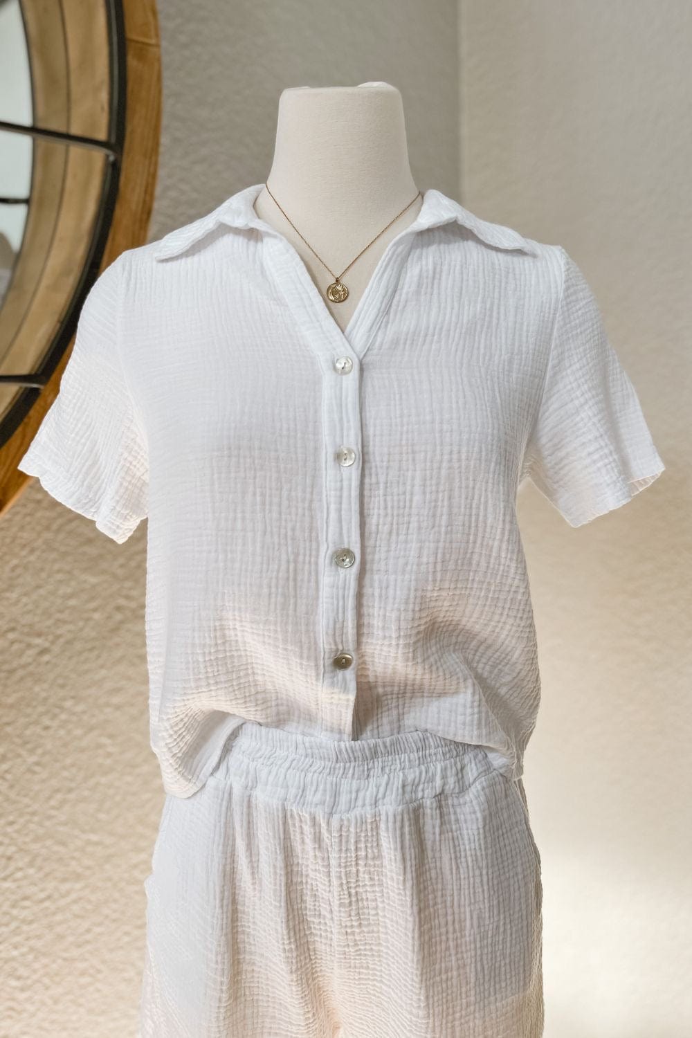 Saint Barths Italian White Cotton Gauze Short Sleeve Button Down