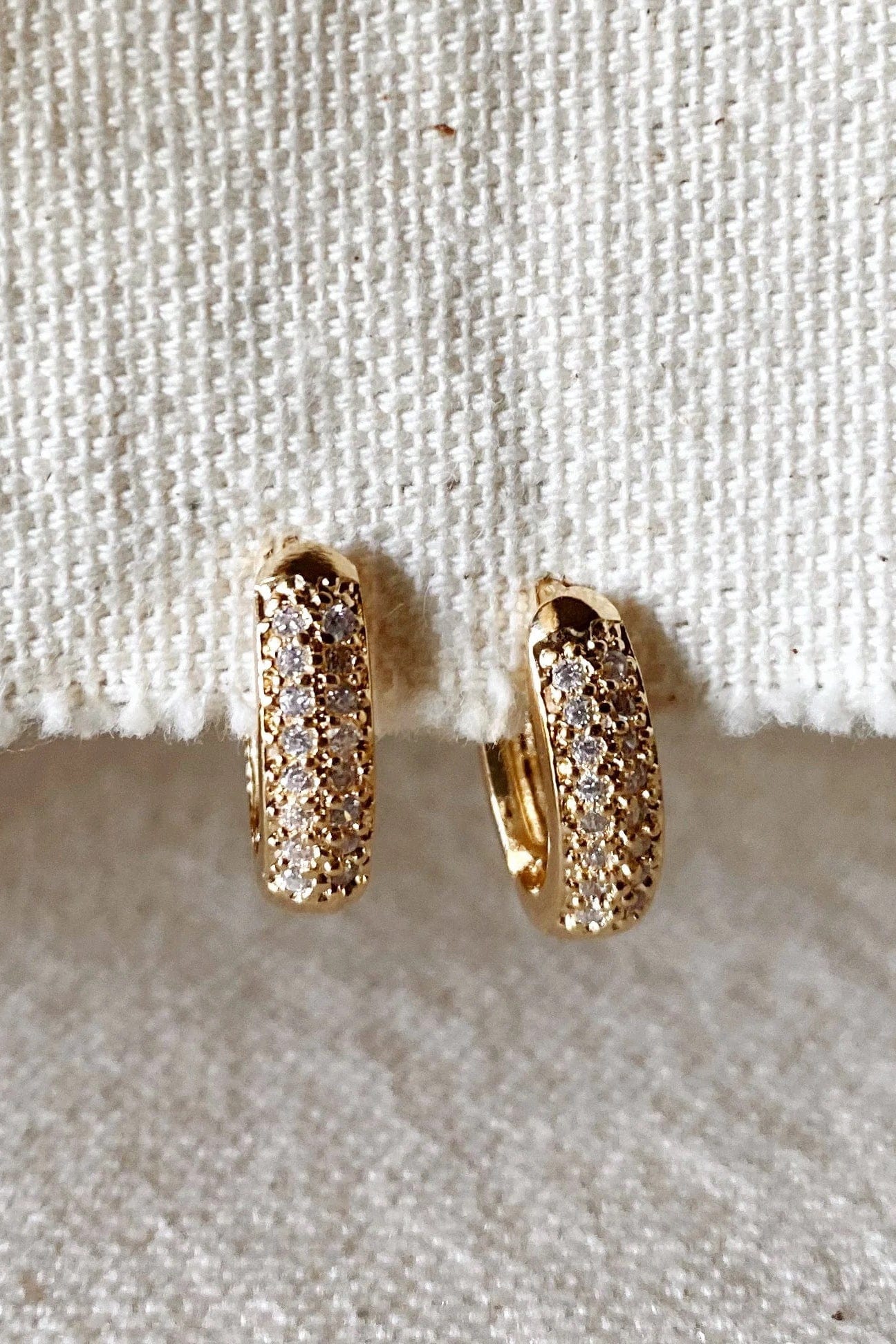 18k Yellow Gold Diamond Hoop Earrings Huggies Handmade -  Israel