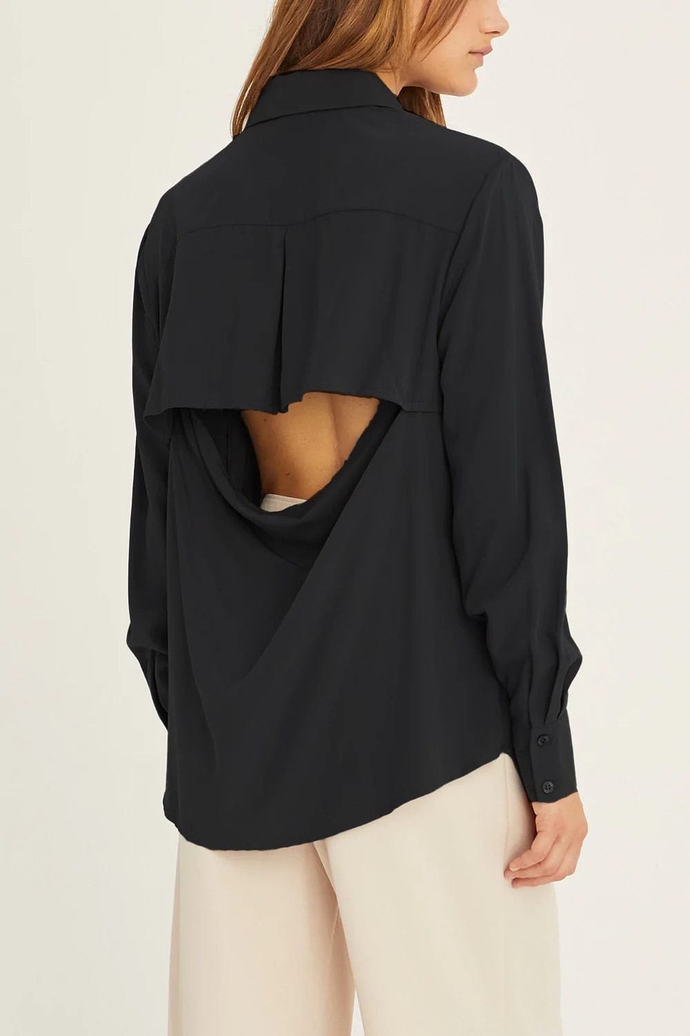 Sianna Classic Button Up Open Back Shirt in Black - Shirts & Tops - Blooming Daily