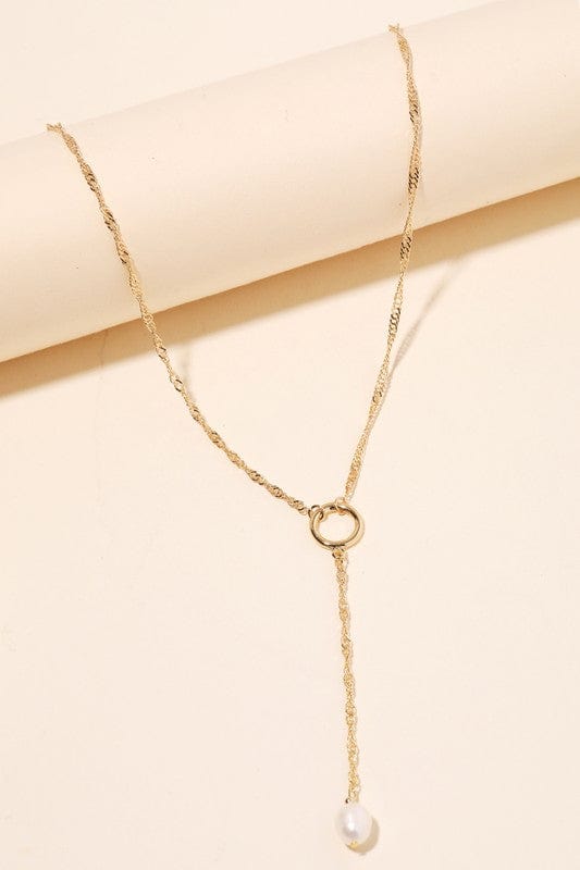 Simple Elegance Fresh Water Pearl Lariat Necklace in Gold - Necklaces - Blooming Daily