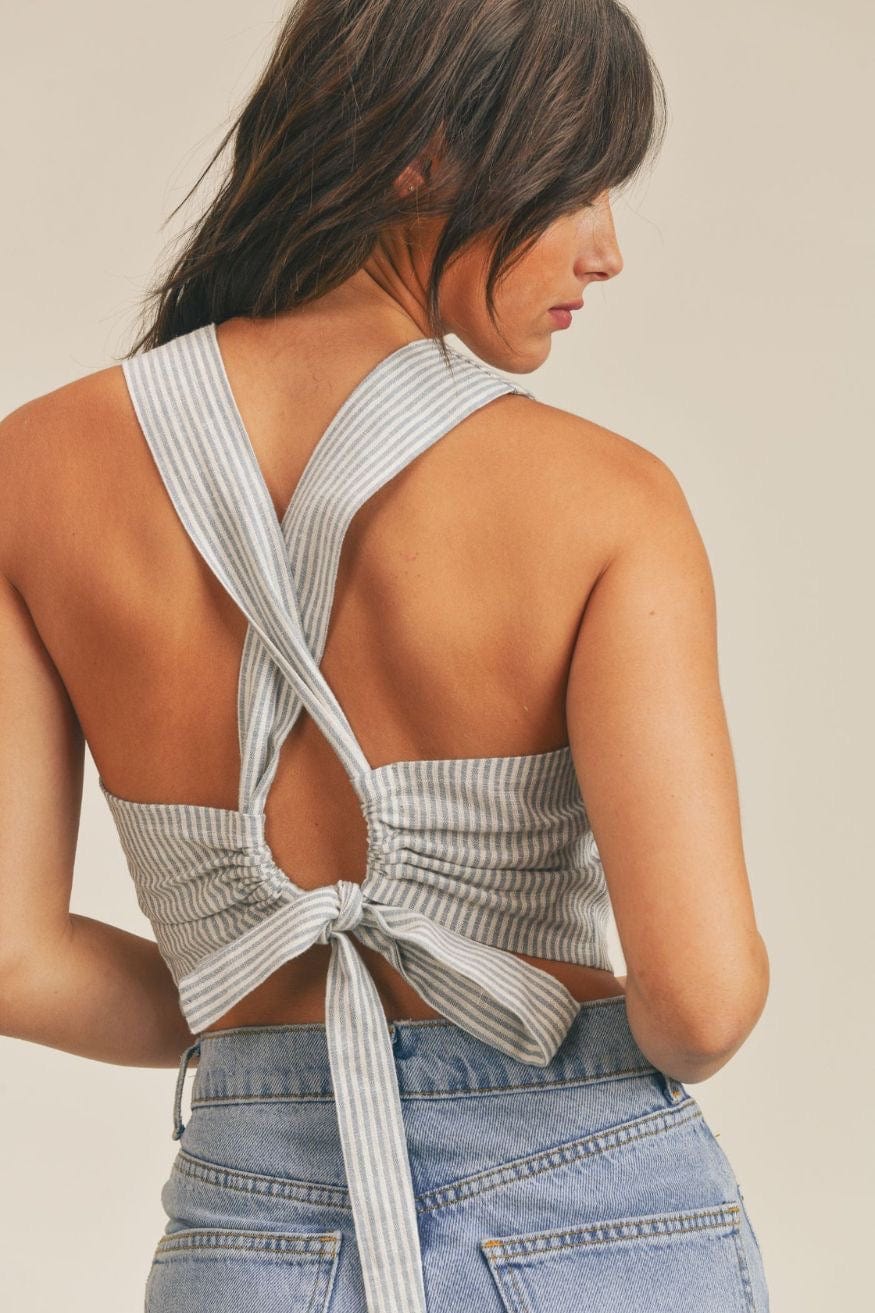 Striped Open Back Linen Vest Top Johanne by Sage The Label - Shirts &amp; Tops - Blooming Daily