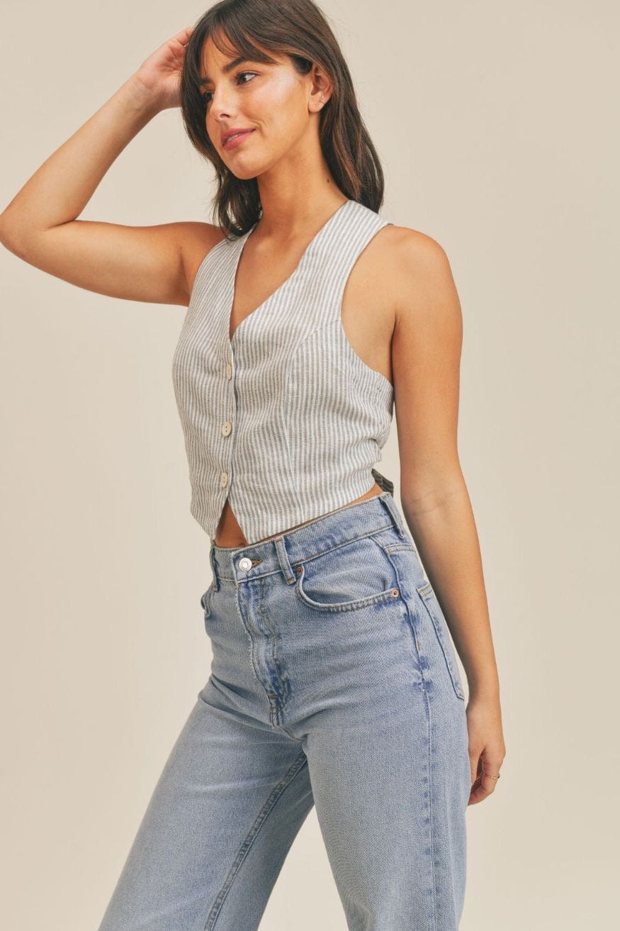 Striped Open Back Linen Vest Top Johanne by Sage The Label - Shirts &amp; Tops - Blooming Daily