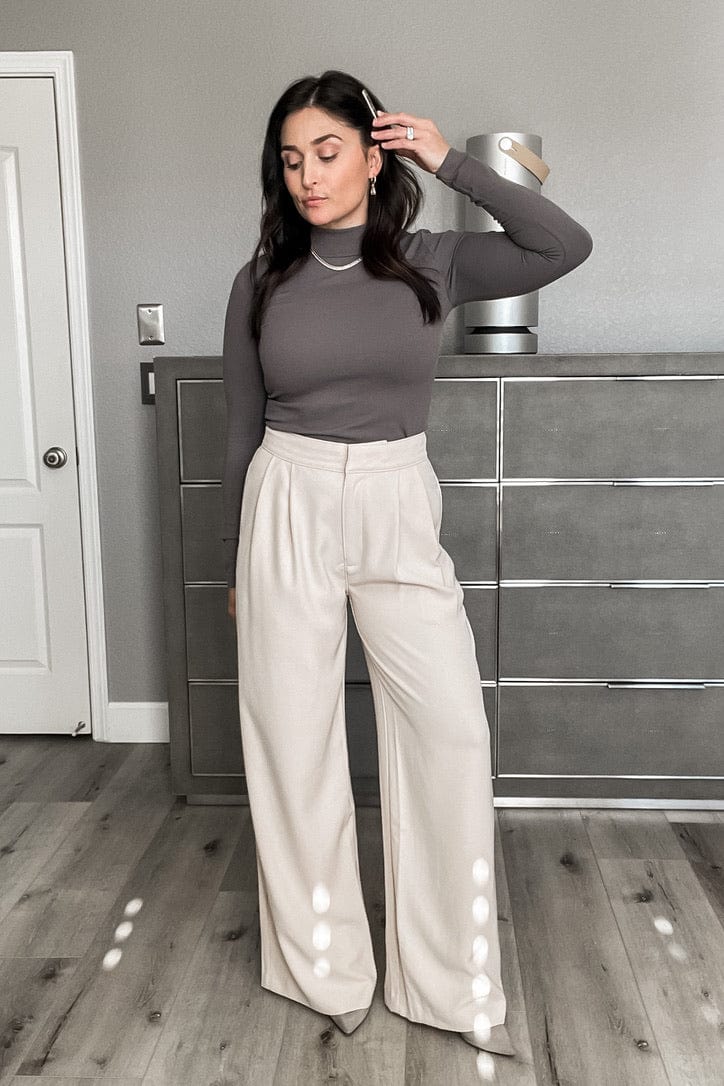 Suki Wide Leg Pleated Trouser Pants in Bone - Blooming Daily