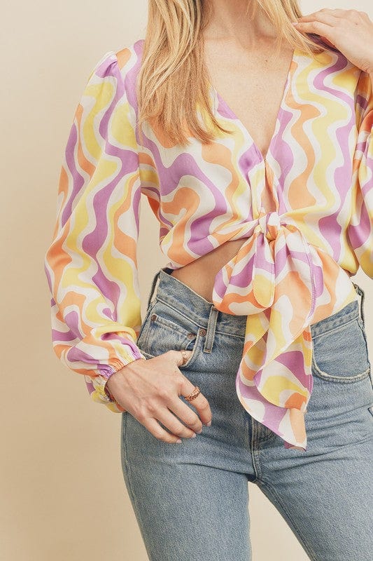 Summer Waves Tie Front Top - Shirts & Tops - Blooming Daily