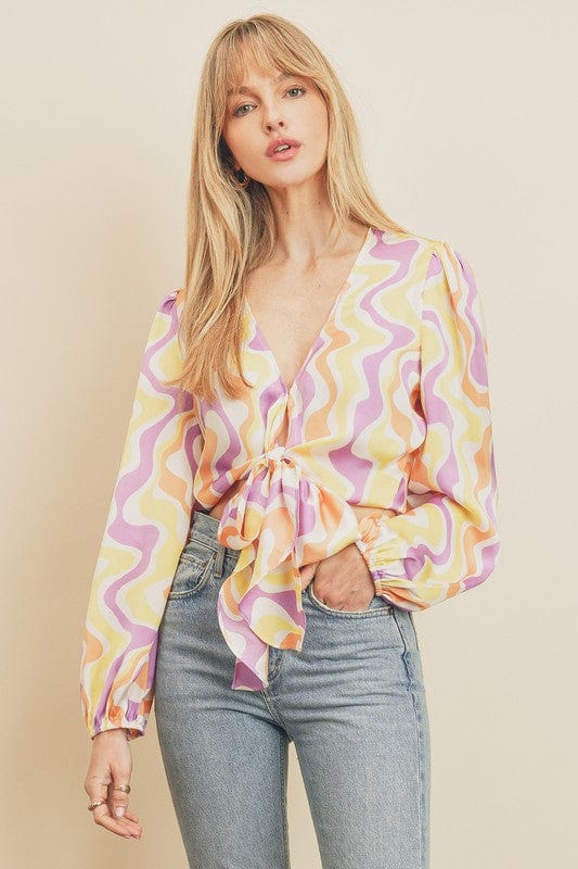 Summer Waves Tie Front Top - Shirts & Tops - Blooming Daily