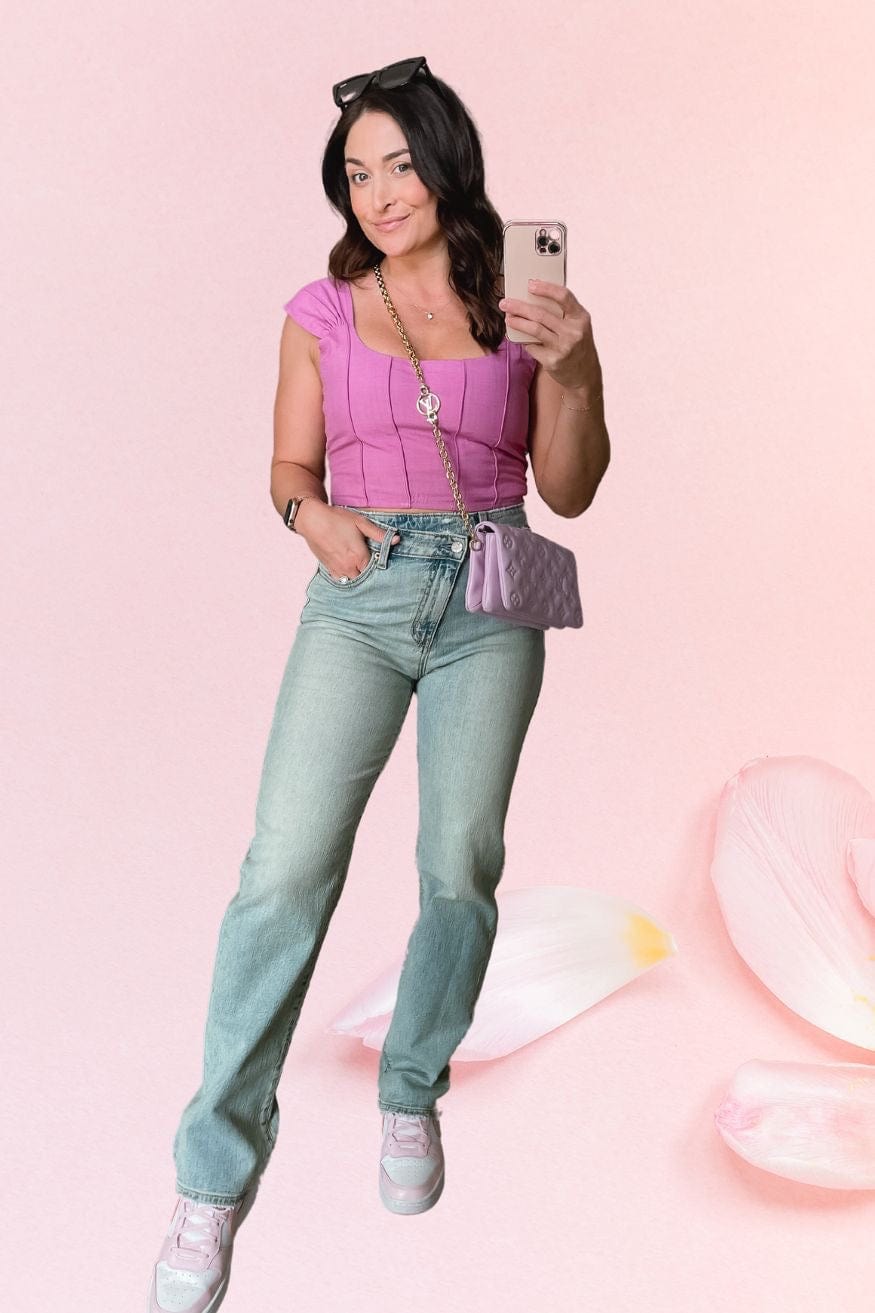 Sundaze High Rise Crossover Dad Jean in Bubble Bath - Pants - Blooming Daily