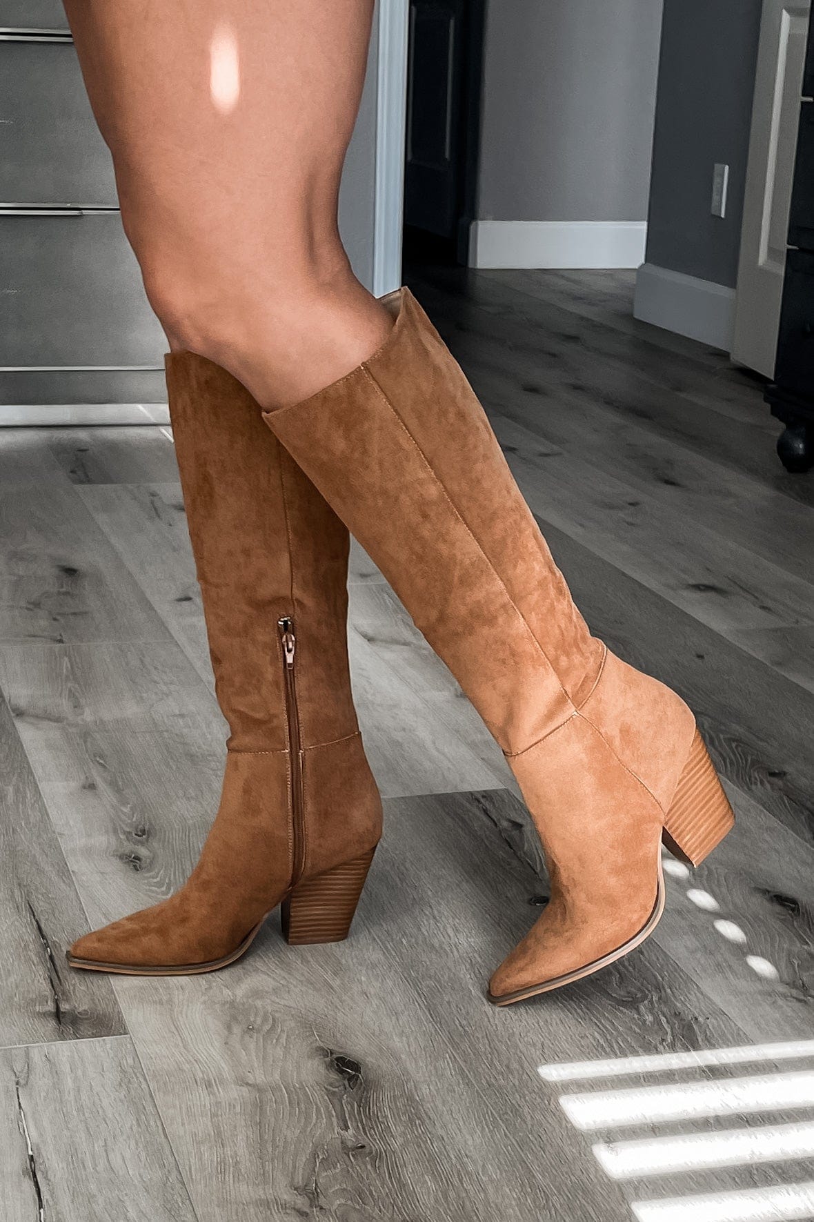 The Lilliana Camel Knee High Western Boots by Oasis Society - Boots - Blooming Daily