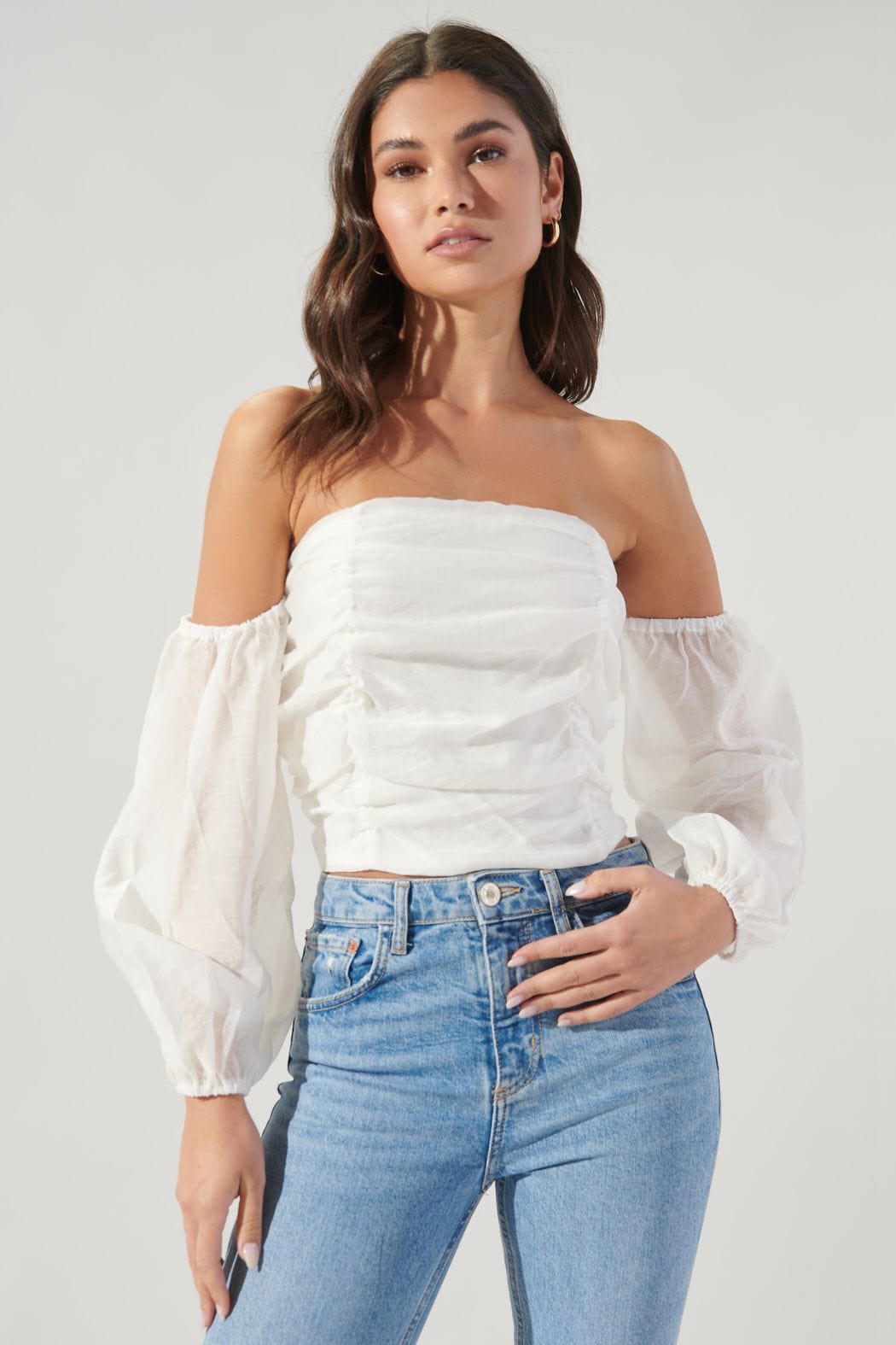The Proposal Ruched Off the Shoulder Balloon Sleeve Top - Shirts & Tops - Blooming Daily