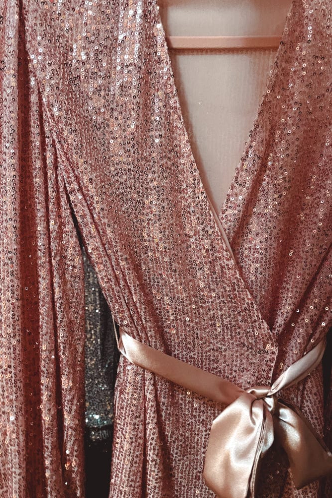 Twinkle Twinkle Balloon Sleeve Sequin Wrap Dress in Pink - Dress - Blooming Daily
