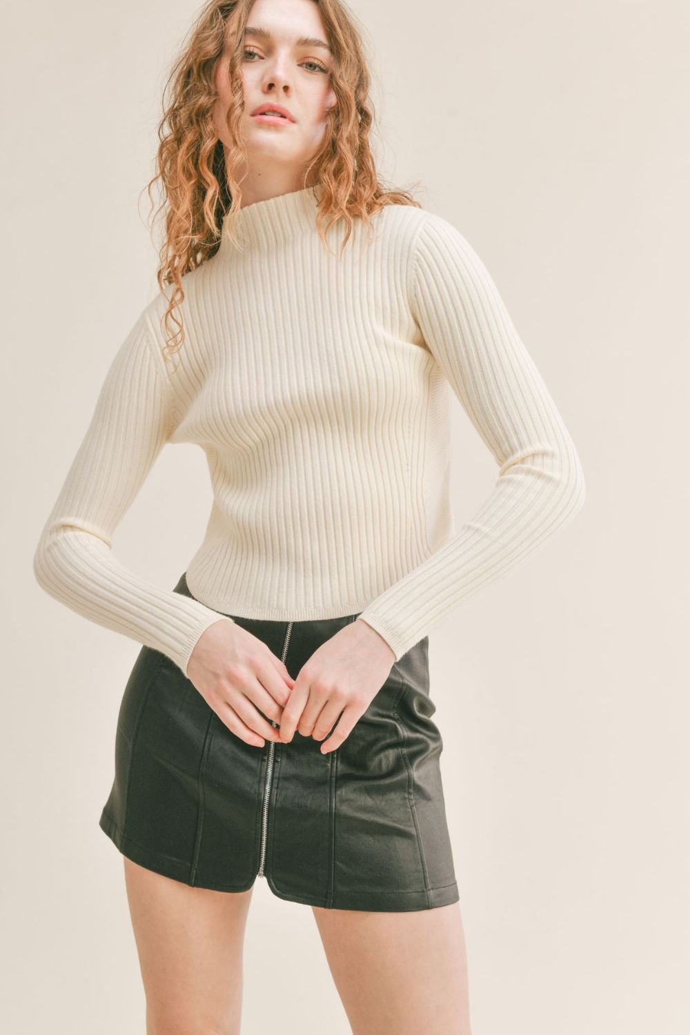 Women's Basic Rib Knit Layer Sweater | Ivory - Women's Shirts & Tops - Blooming Daily