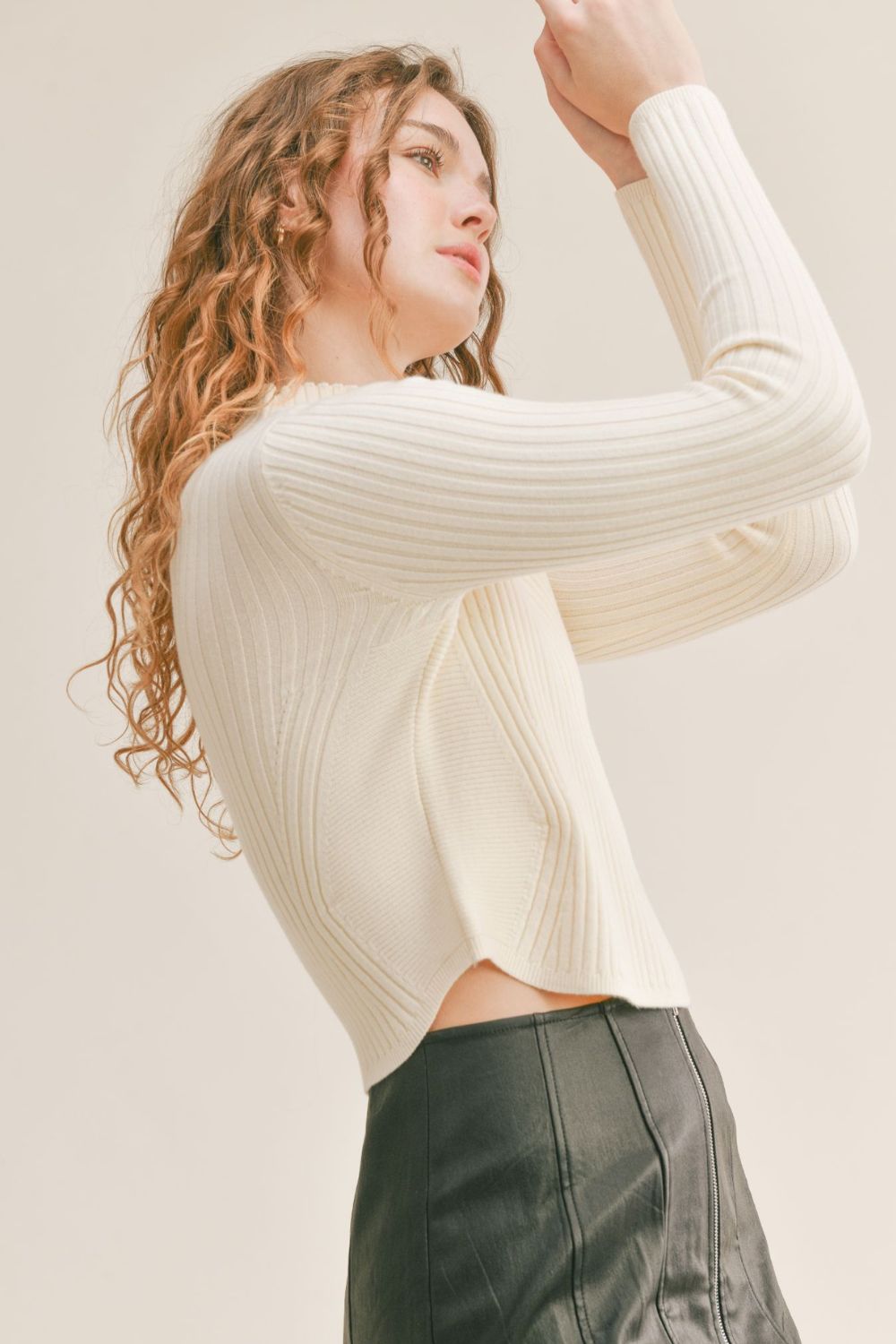 Women&#39;s Basic Rib Knit Layer Sweater | Ivory - Women&#39;s Shirts &amp; Tops - Blooming Daily