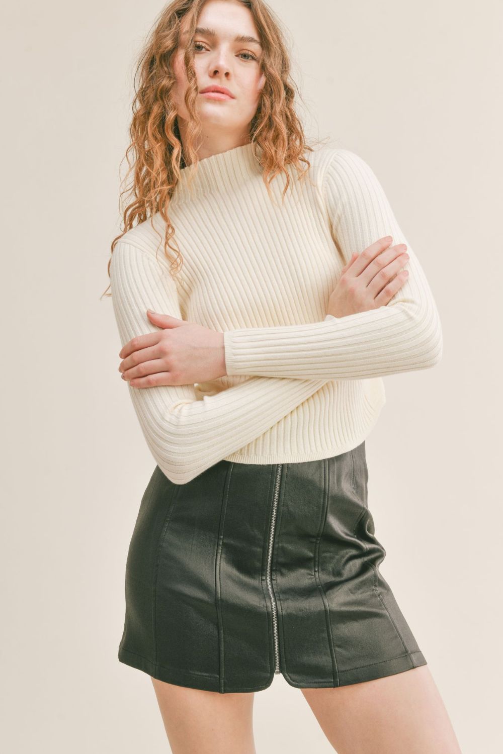 Women's Basic Rib Knit Layer Sweater | Ivory - Women's Shirts & Tops - Blooming Daily