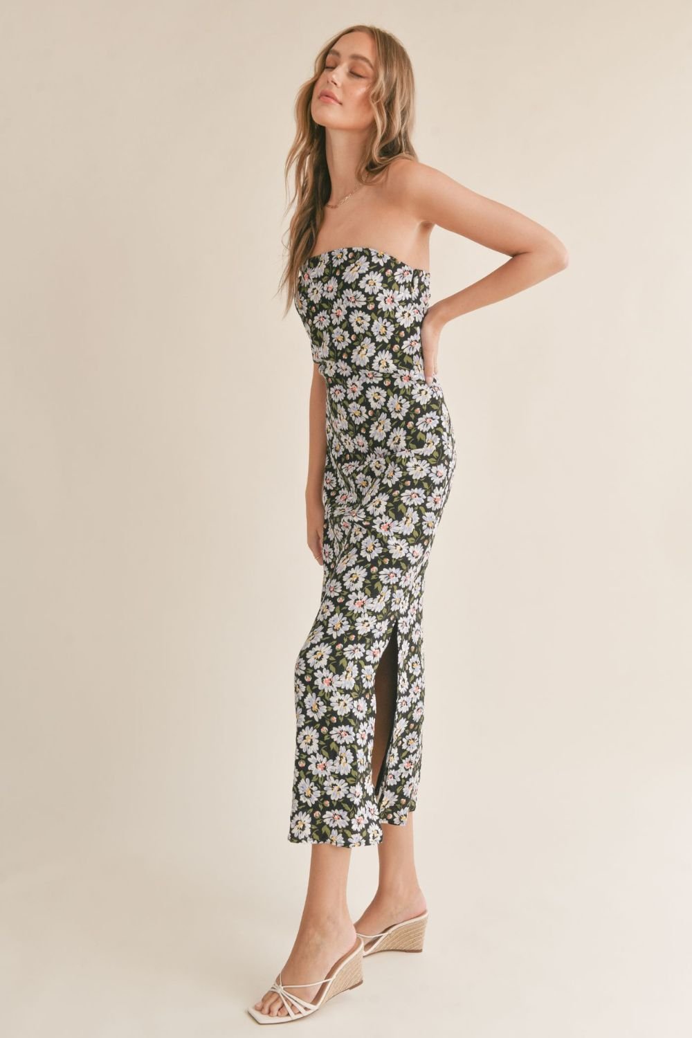 Sadie & Sage Daisy Side Slit Maxi Dress - Black - Blooming Daily Sadie & Sage Daisy Side Slit Maxi Dress - Black - Blooming Daily