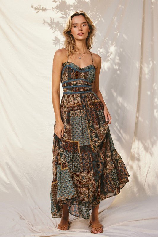 Women's Bohemian Corset Maxi Dress | Brown - Women's Dresses - Blooming Daily