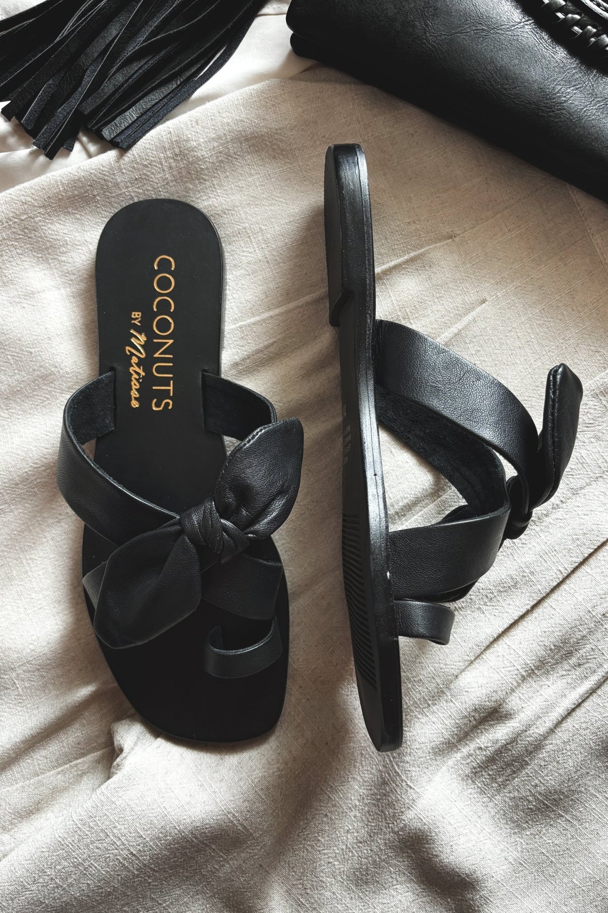 Women&#39;s Bow Knot Chic Summer Sandals | Leather Shoes | Black - Women&#39;s Shoes - Blooming Daily