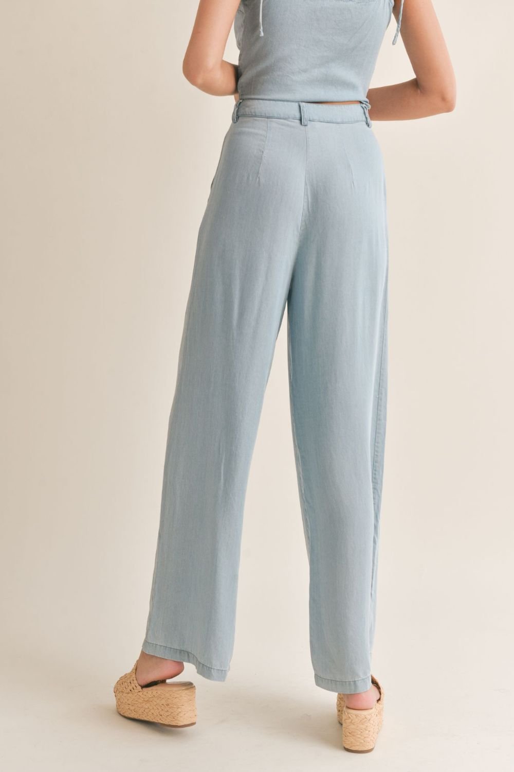 Women&#39;s Chambray Trouser Pants | Light Wash Denim - Women&#39;s Pants - Blooming Daily