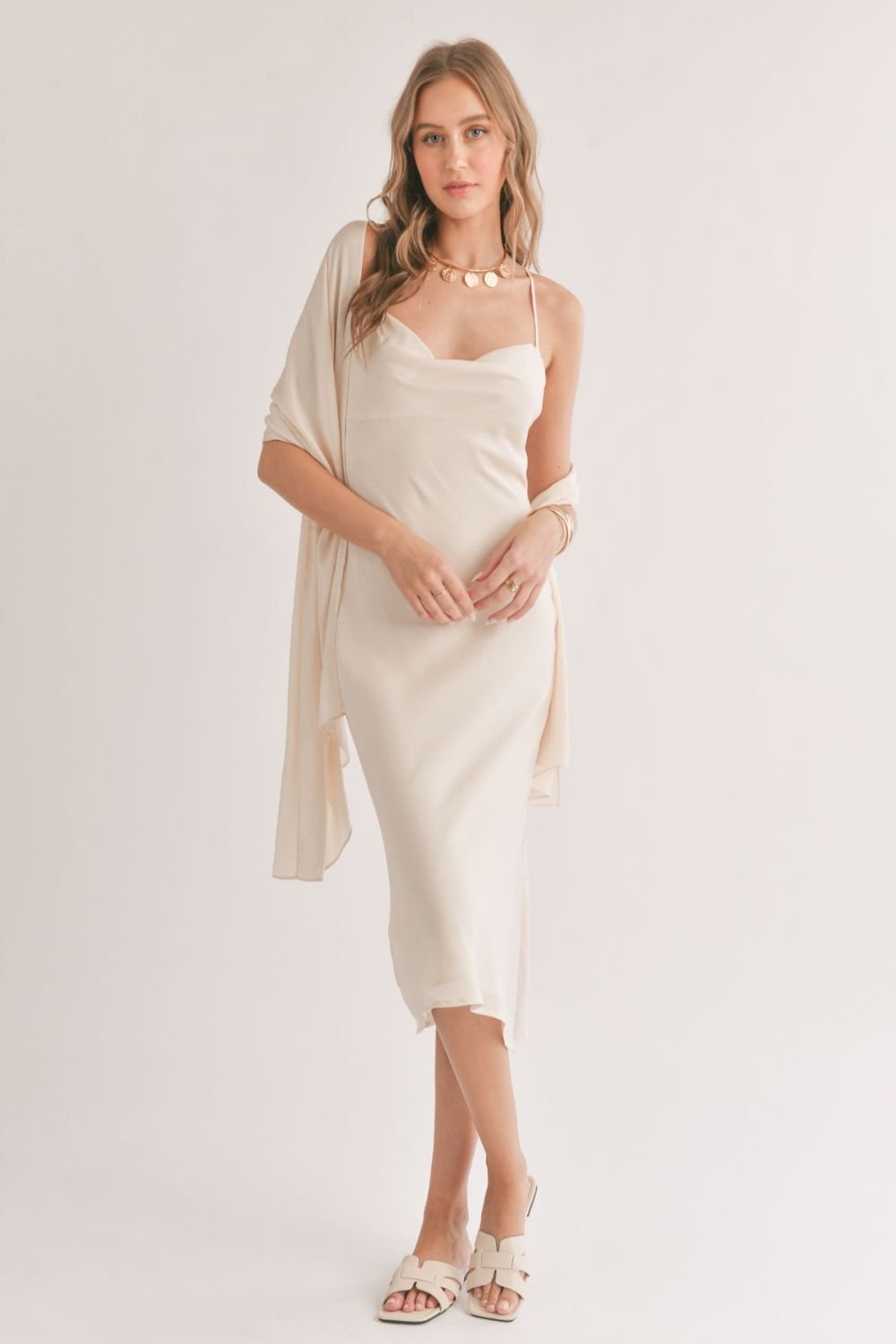 Sadie & Sage Midi Slip Dress and Shawl - Ivory - Blooming Daily Sadie & Sage Midi Slip Dress and Shawl - Ivory - Blooming Daily