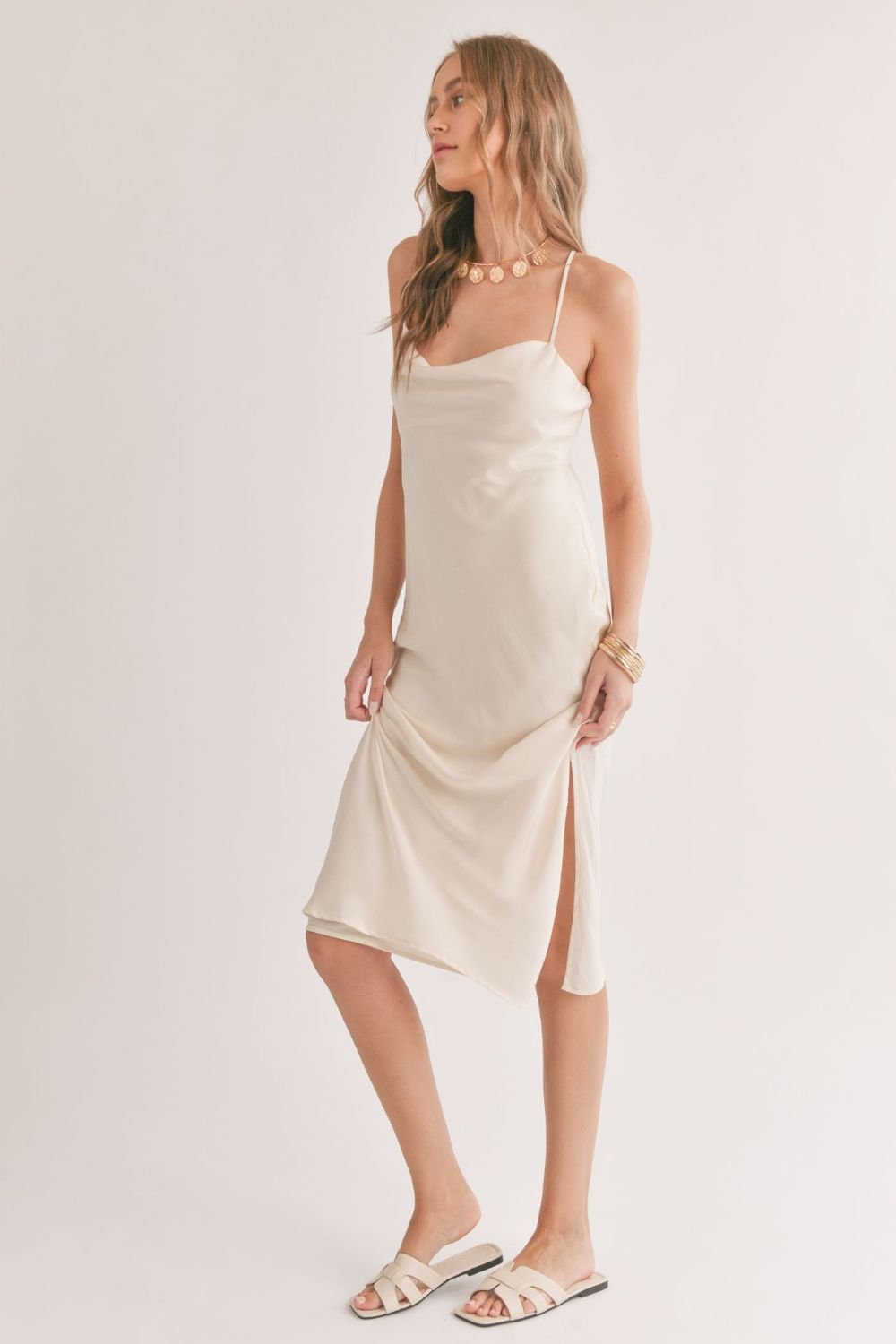 Women&#39;s Classic Midi Slip Dress and Shawl | Ivory - Women&#39;s Dresses - Blooming Daily