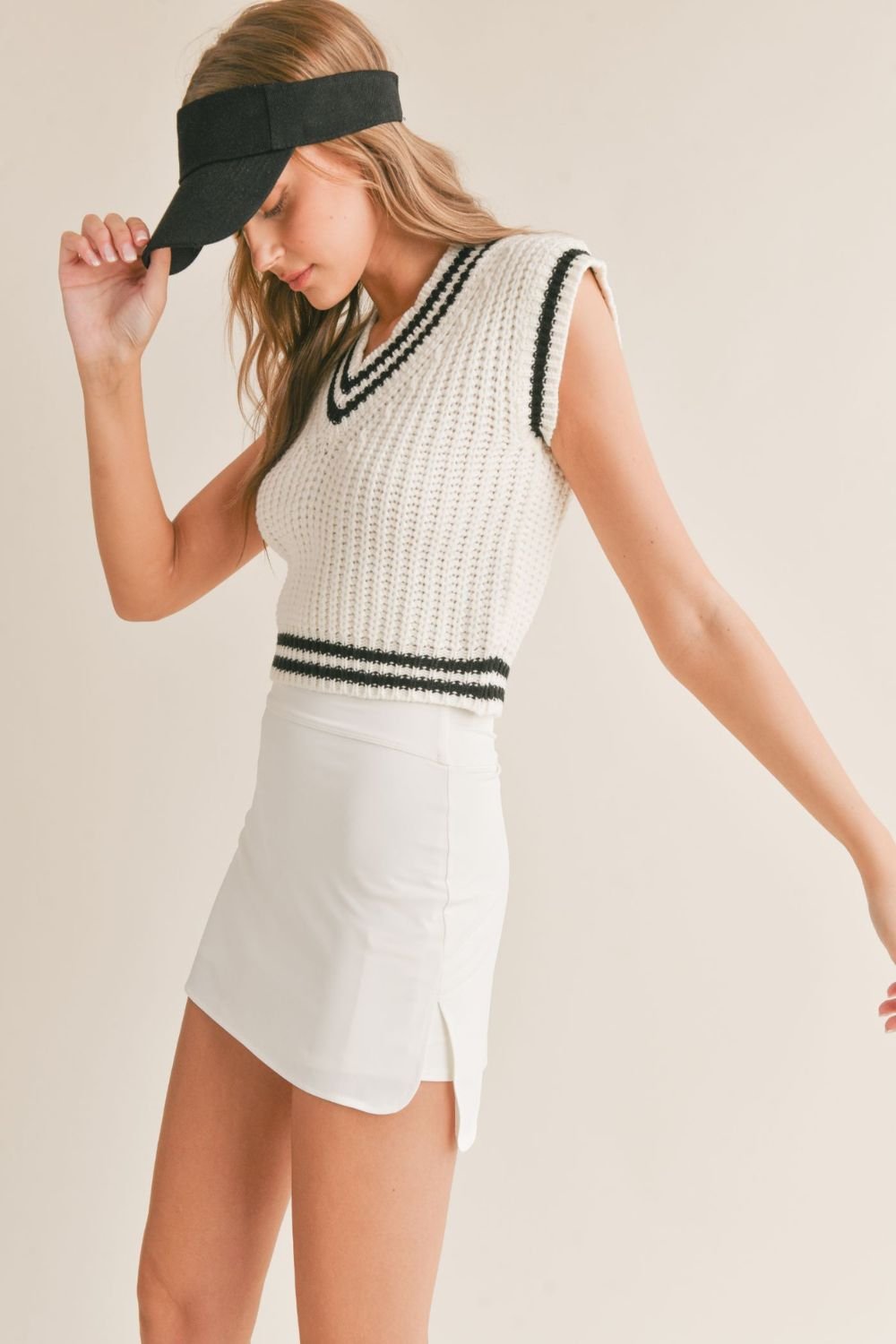 Women&#39;s Country Club V-Neck Sweater Vest | Ivory Black - Women&#39;s Shirts &amp; Tops - Blooming Daily