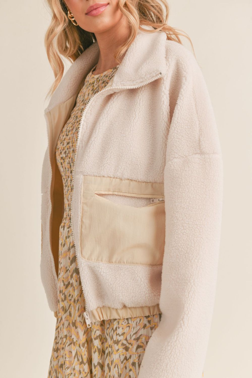Women&#39;s Cozy Fleece Jacket | Zip Front Coat | Ivory - Women&#39;s Jacket - Blooming Daily