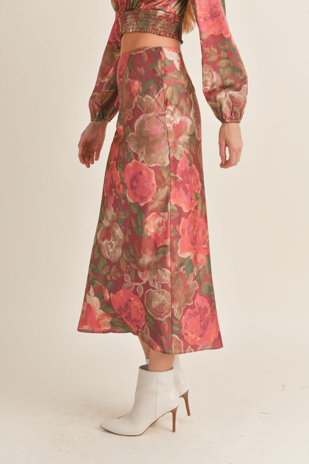 Women&#39;s Elegant Floral Maxi Skirt | Burgundy Multi - Women&#39;s Skirts - Blooming Daily