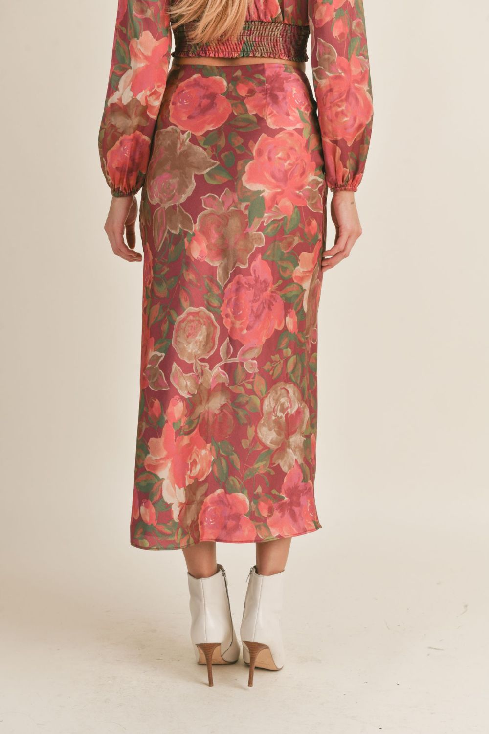 Women's Elegant Floral Maxi Skirt | Burgundy Multi - Women's Skirts - Blooming Daily