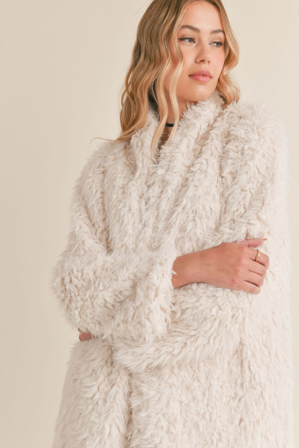 Women&#39;s Faux Fur Shaggy Long Coat | Ivory - Women&#39;s Coat - Blooming Daily