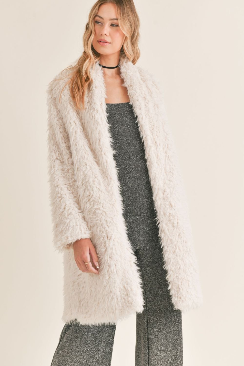 Women's Faux Fur Shaggy Long Coat | Ivory - Women's Coat - Blooming Daily