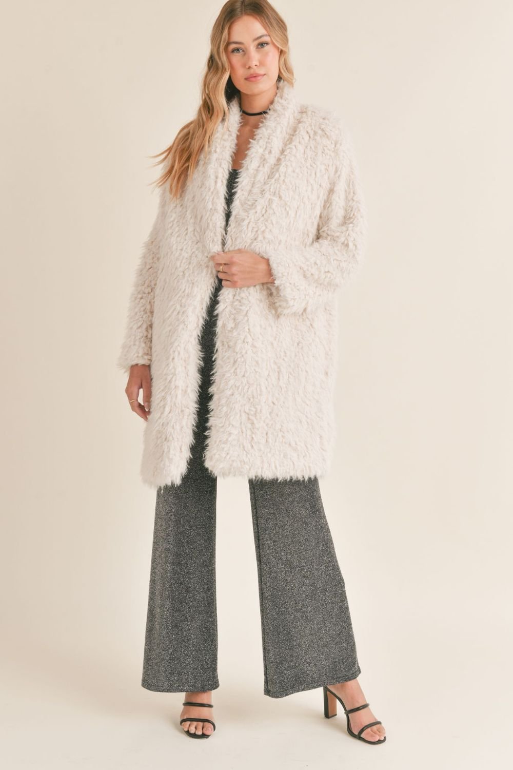 Women's Faux Fur Shaggy Long Coat | Ivory - Women's Coat - Blooming Daily