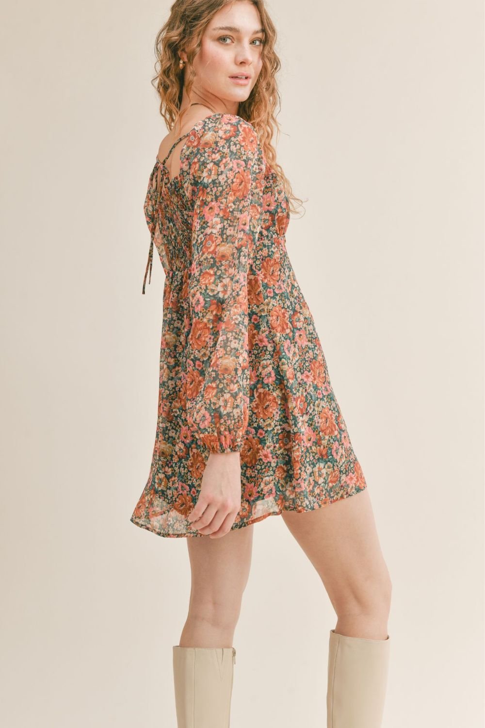 Women's Feminine Floral Mini Dress | Green Multi - Women's Dresses - Blooming Daily