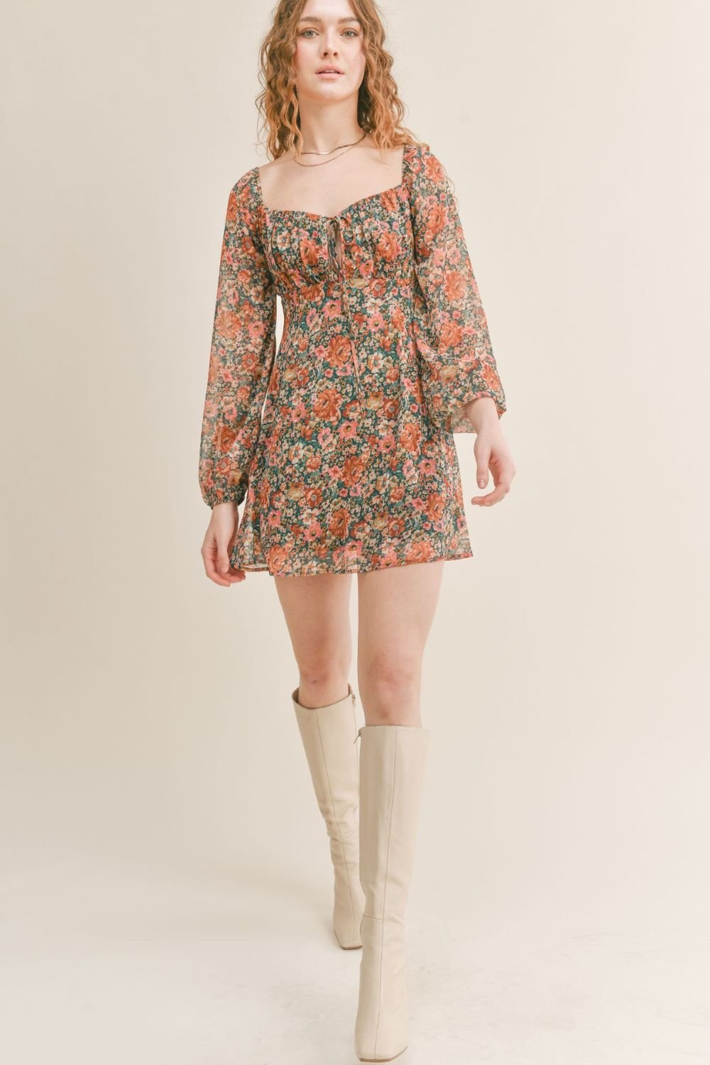 Sadie & Sage Floral Mini Dress - Green & Brown - Blooming Daily Sadie & Sage Floral Mini Dress - Green & Brown - Blooming Daily