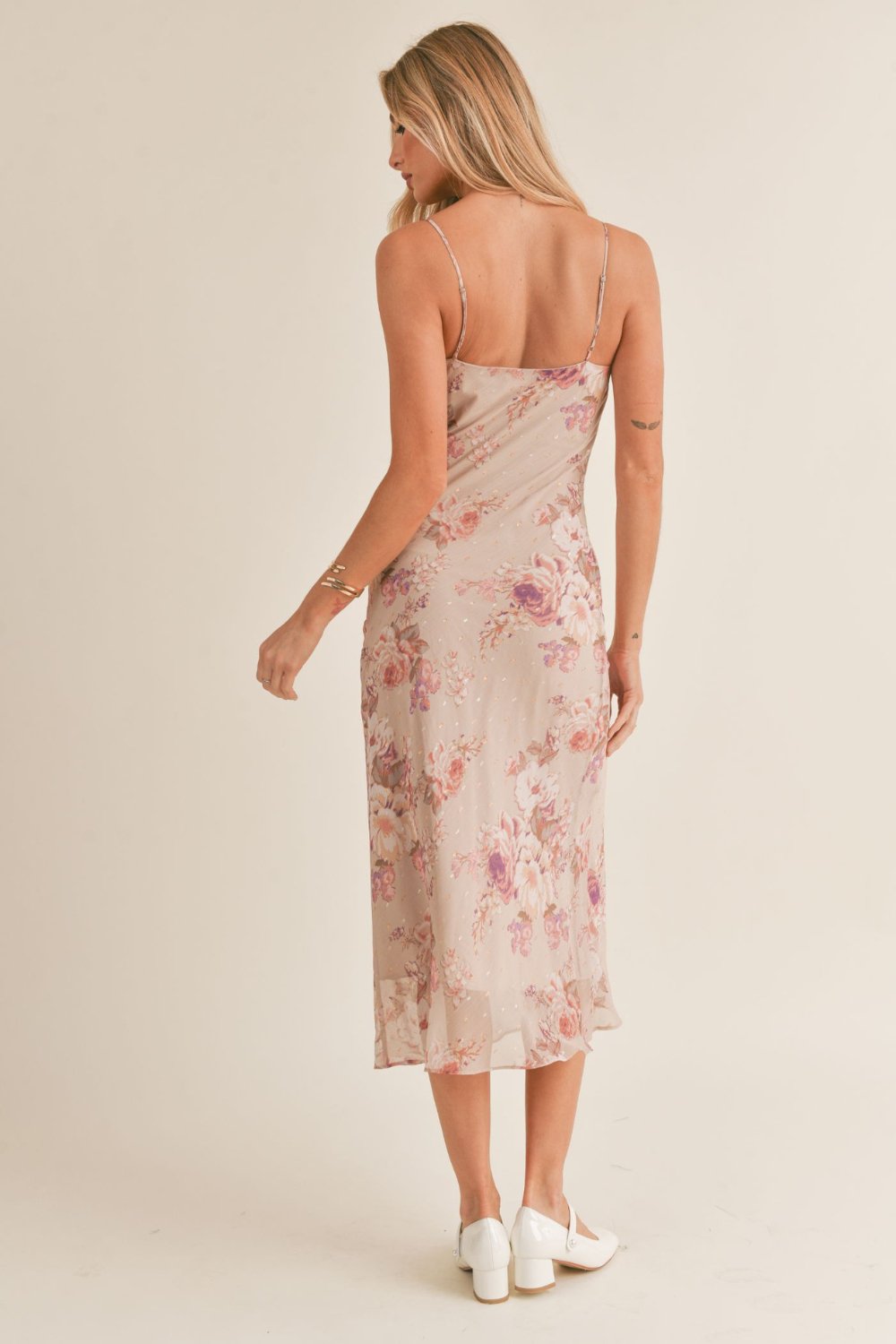 Women&#39;s Floral Celestial Slip Dress | Balletcore | Neutral Blush Pink - Women&#39;s Dresses - Blooming Daily
