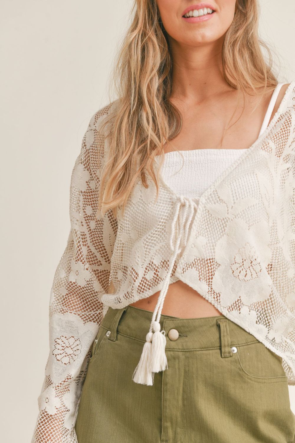 Women&#39;s Floral Crochet Lace Cardigan | Sadie &amp; Sage | Cream - Women&#39;s Shirts &amp; Tops - Blooming Daily