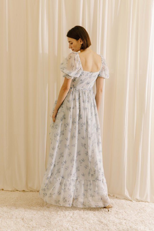 Women&#39;s Floral Maxi Dress | Feminine Style | Soft Girl Aesthetic | Powder Blue - Women&#39;s Dresses - Blooming Daily