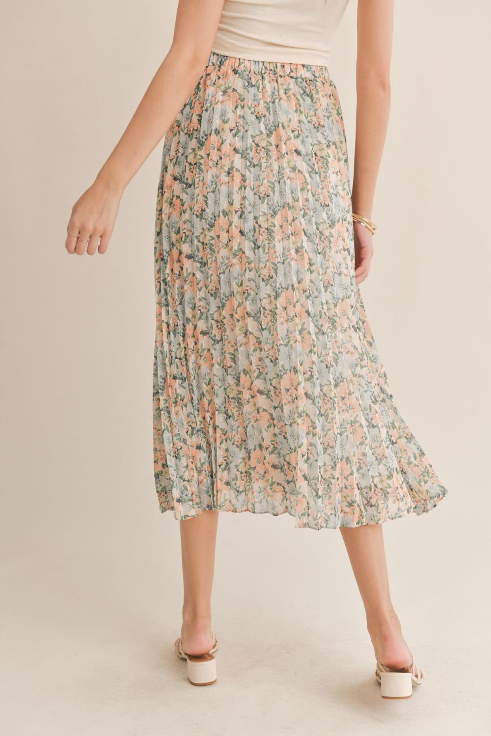 Women&#39;s Floral Swiss Dot Pleated Midi Skirt | Blue Multi - Women&#39;s Skirts - Blooming Daily