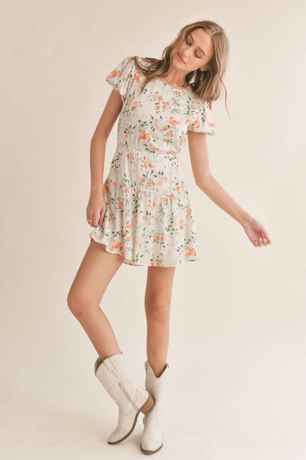 Women's French Country Bloom Cut Out Floral Mini Dress | IvoryMulti - Women's Dresses - Blooming Daily