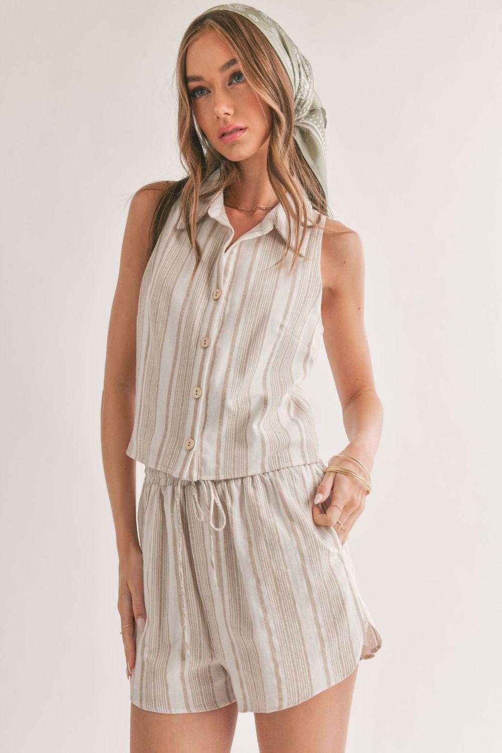 Sage The Label Linen Tank Top - Ivory & Beige L / Ivory Taupe Sage The Label Linen Tank Top - Ivory & Beige L / Ivory Taupe