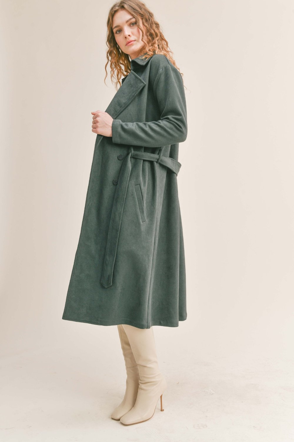Women&#39;s Microsuede Trench Coat | Dark Green Jacket - Women&#39;s Coat - Blooming Daily