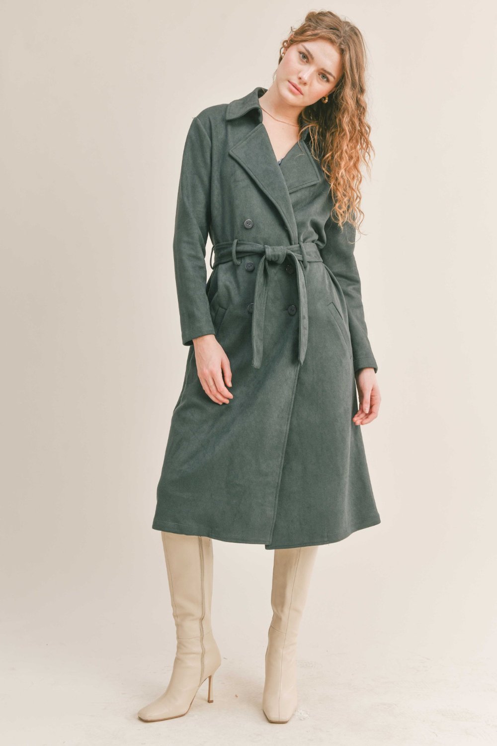 Women&#39;s Microsuede Trench Coat | Dark Green Jacket - Women&#39;s Coat - Blooming Daily