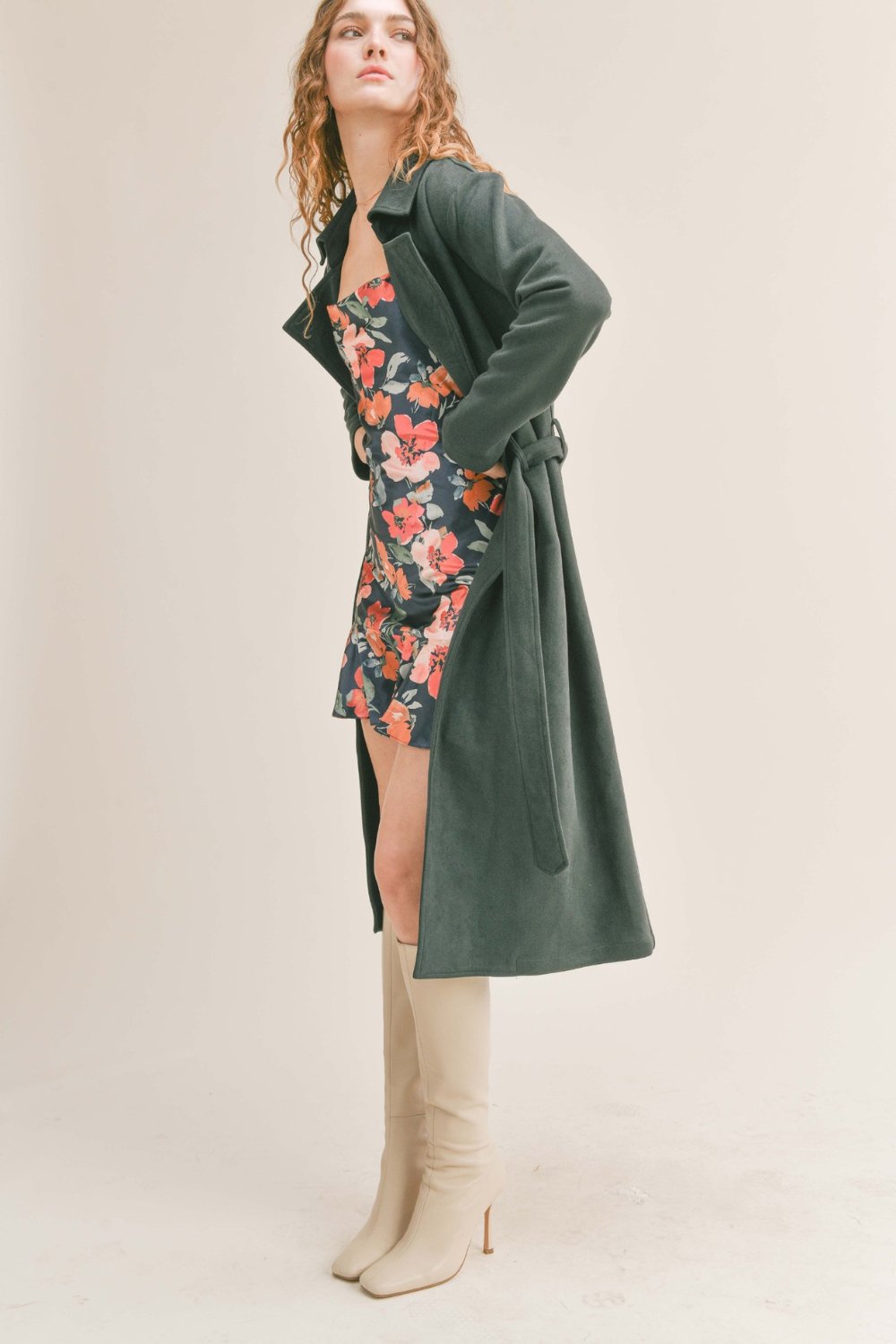 Women's Microsuede Trench Coat | Dark Green Jacket - Women's Coat - Blooming Daily