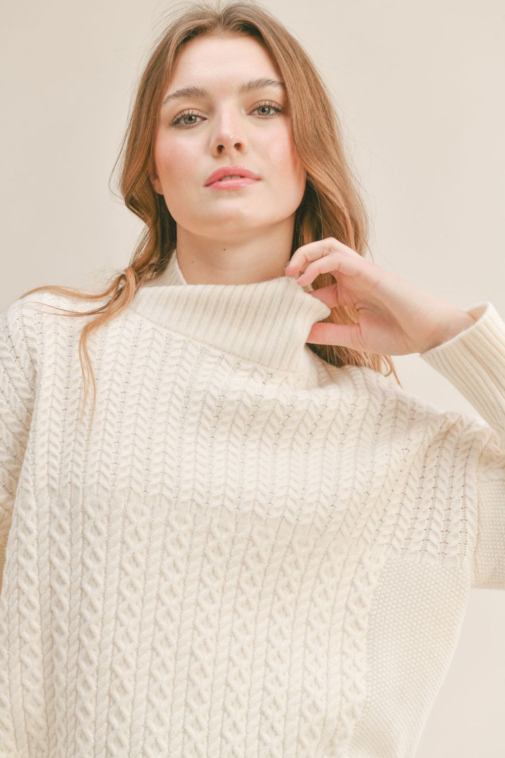 Women's Mock Neck Knit Sweater | Sadie & Sage | Ivory - Women's Shirts & Tops - Blooming Daily