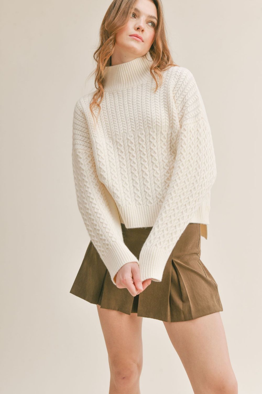 Women's Mock Neck Knit Sweater | Sadie & Sage | Ivory - Women's Shirts & Tops - Blooming Daily