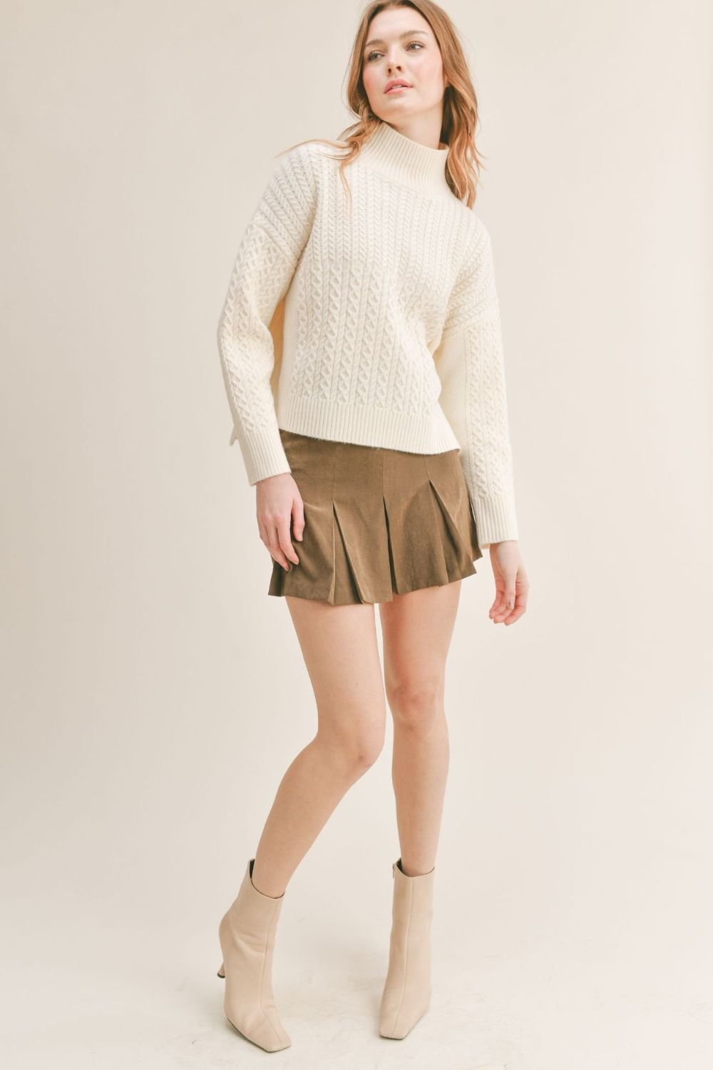 Women&#39;s Mock Neck Knit Sweater | Sadie &amp; Sage | Ivory - Women&#39;s Shirts &amp; Tops - Blooming Daily