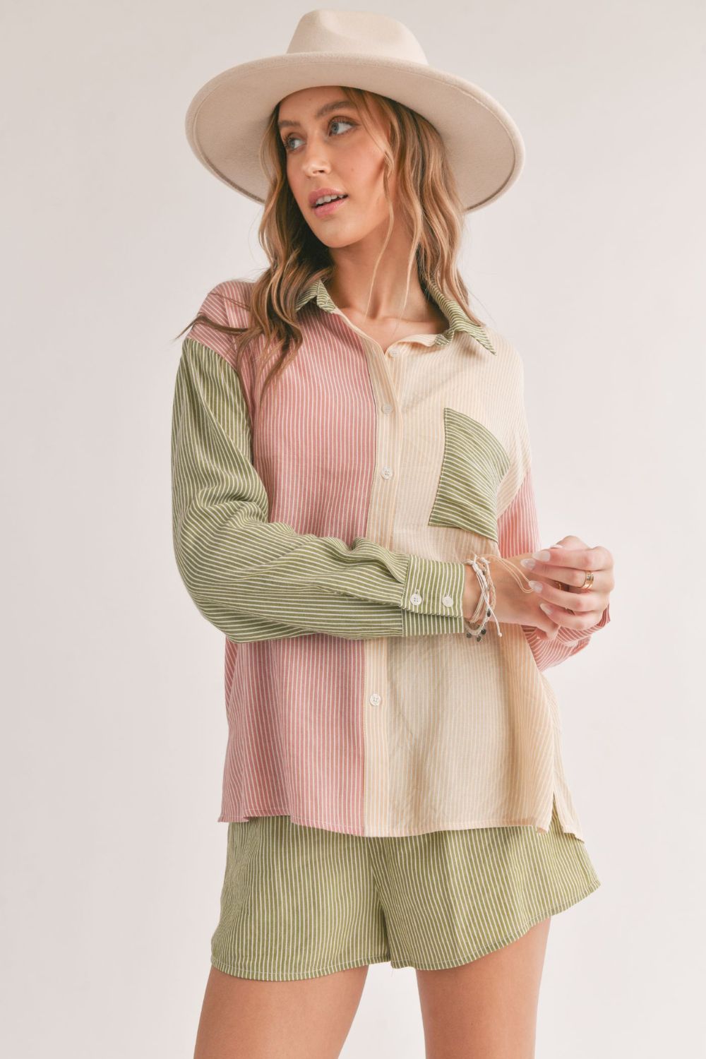 Women&#39;s Oasis Striped Long Sleeve Button Down | Green Multi - Women&#39;s Shirts &amp; Tops - Blooming Daily