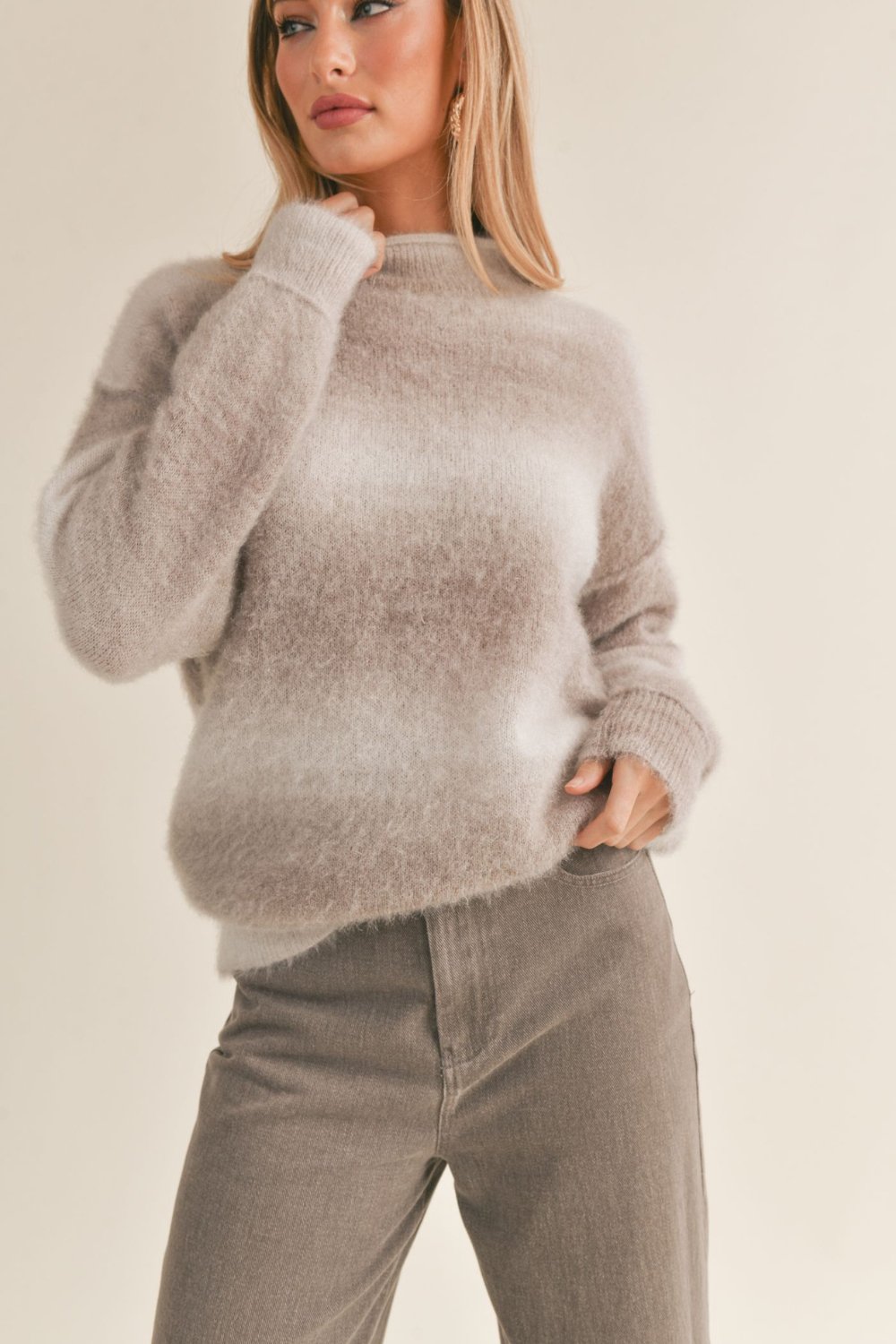 Women&#39;s Ombre Knit Sweater | Relaxed Fit | Taupe Multi - Women&#39;s Sweaters - Blooming Daily